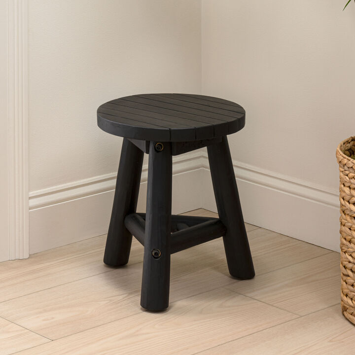 Triform Modern Minimalist Handcrafted Solid Teak Wood Accent Stool with Tri-Leg Base