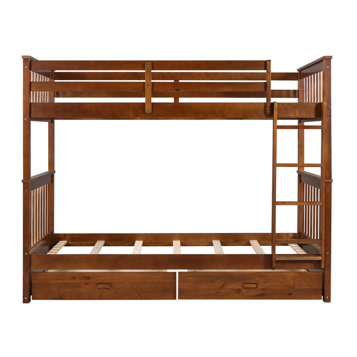 Whisen 80"x42.9" Twin-Over-Twin Bunk Bed, Solid Wood with 2 Drawers for Kids Bedroom