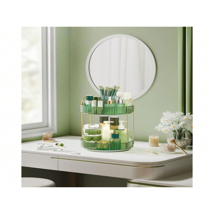 3 Tier Round Rotating Makeup Organizer For Countertop Storage Stand