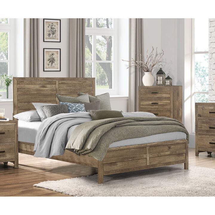 Weathered Pine Finish 1pc Queen Bed Modern Line Pattern Rusticated Style Bedroom Furniture
