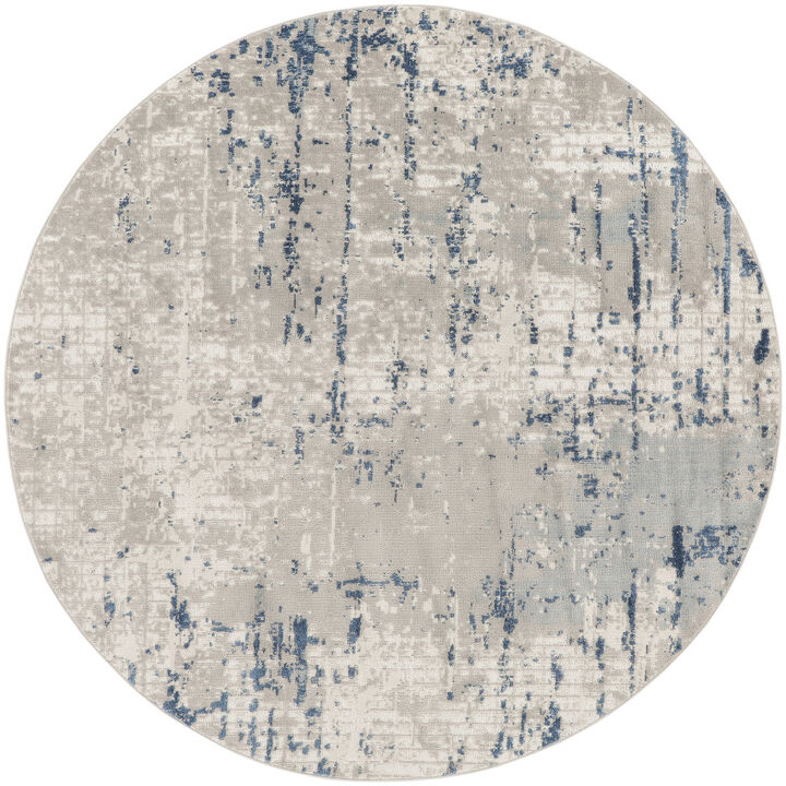 5 Blue and gray Round Abstract Power Loom Area Rug