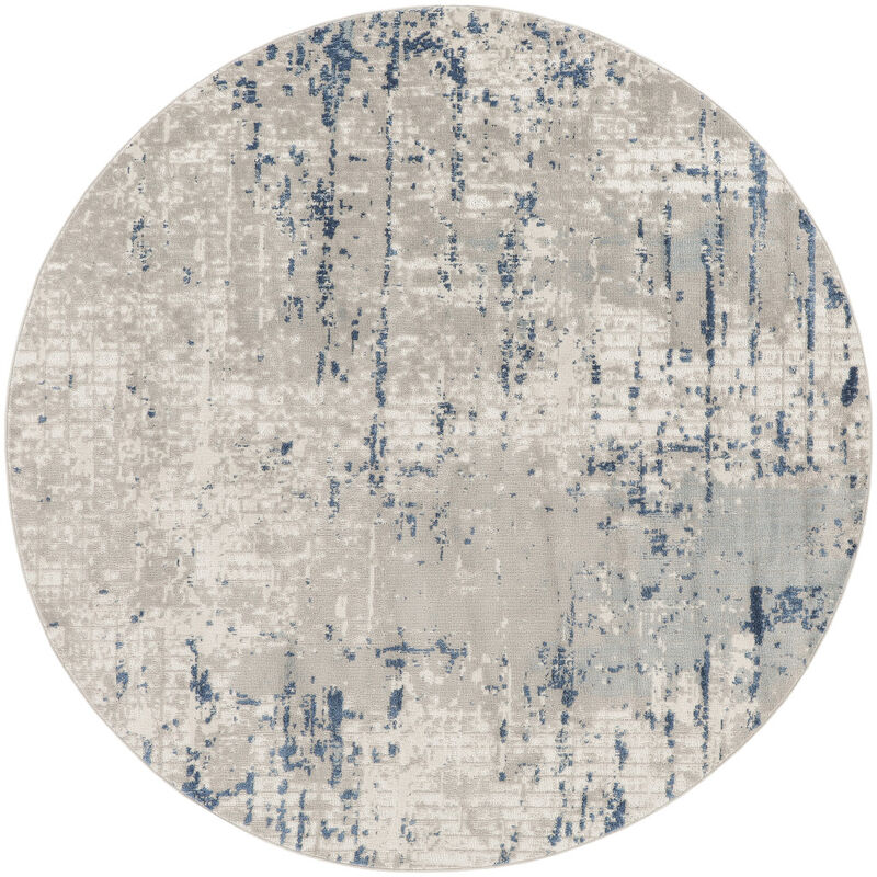 5 Blue and gray Round Abstract Power Loom Area Rug image number 0