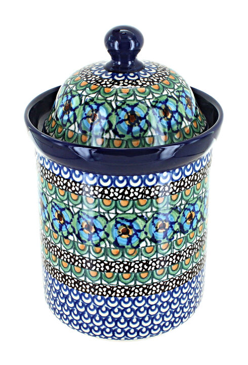 Blue Rose Polish Pottery Mardi Gras Small Canister