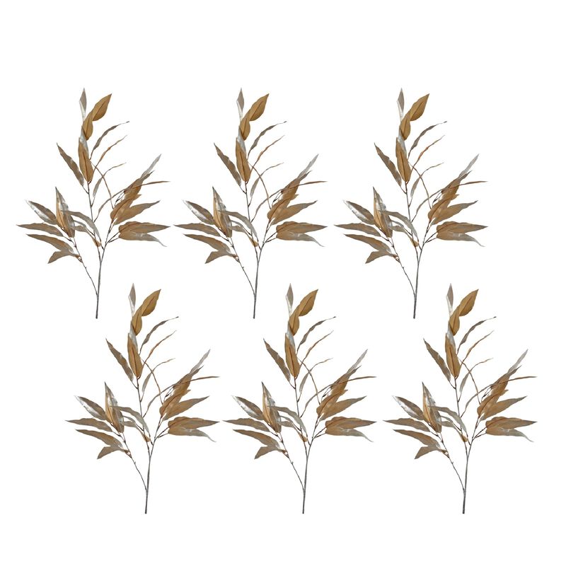 Gold Long Blade Eucalyptus Leaf Spray for Elegant Home Décor and Floral Arrangements (Set of 6)