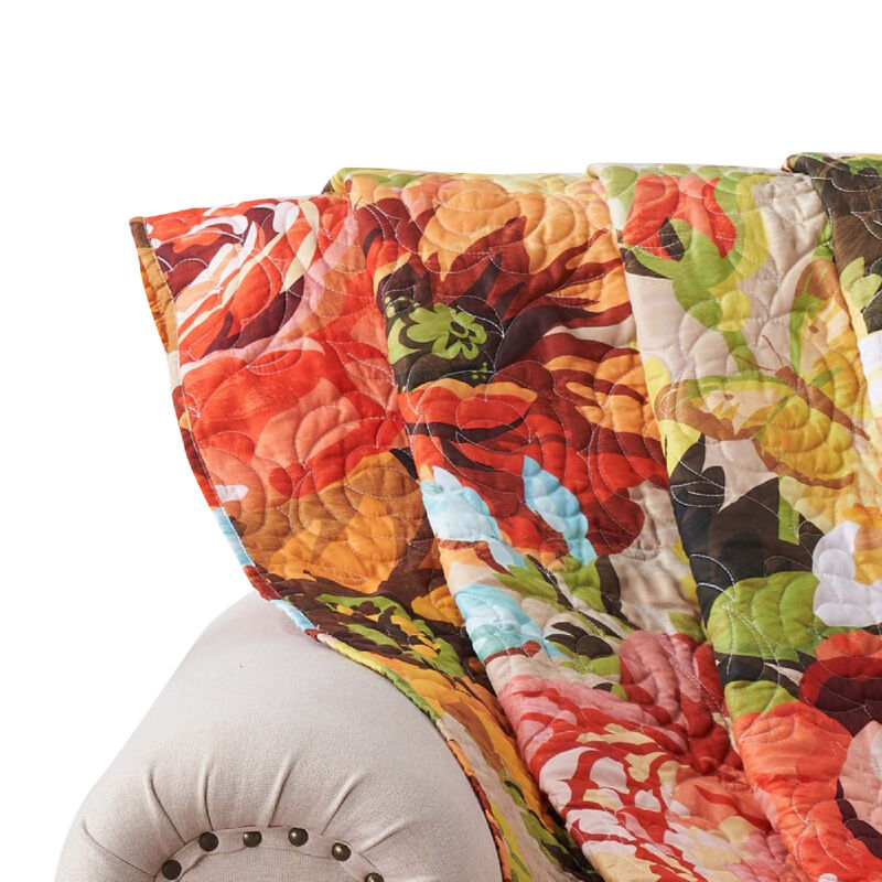 Dahl 50 x 60 Quilted Floral Throw Blanket with Polyester Fill, Multicolor - Benzara
