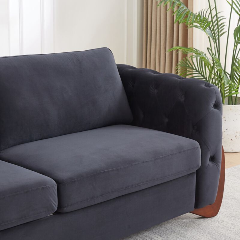Zagrek Mid‑Century Modern Button Tufted Velvet Loveseat image number 8
