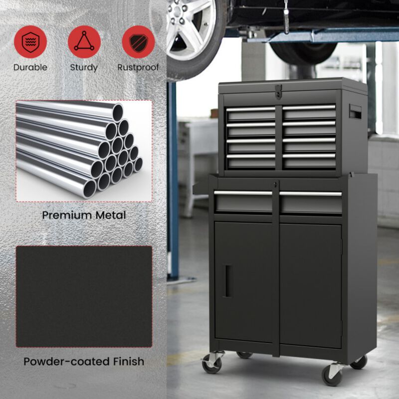2-in-1 Rolling Tool Chest with 5 Lockable Sliding Drawers, Detachable Metal Tool Cabinet on Wheels image number 6