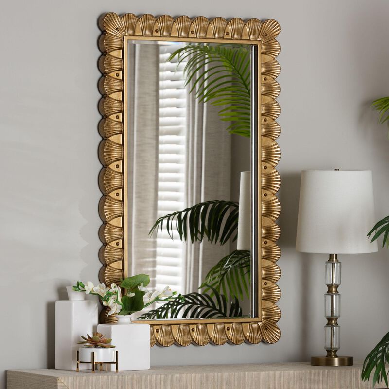 Baxton Studio Vadim Antique Gold Wood Accent Mirror with Seashell Border