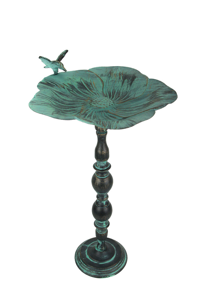 25 Inch Rustic Metal Bird Bath Outdoor Garden Verdigris Water Basin Yard Decor image number 0