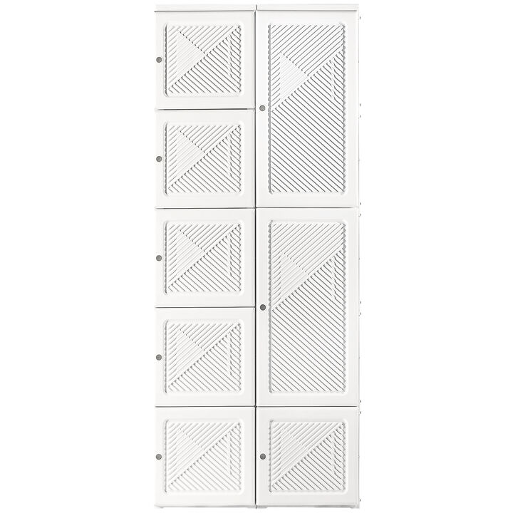 HOMCOM Portable Wardrobe Closet, Folding Bedroom Armoire, Clothes Storage Organizer with 8 Cube Compartments, Hanging Rod, Magnet Doors, White
