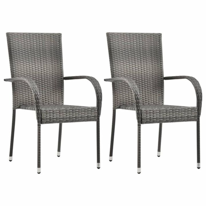 Dining Chair Set of 2 Grey Poly Rattan Standard Stackable