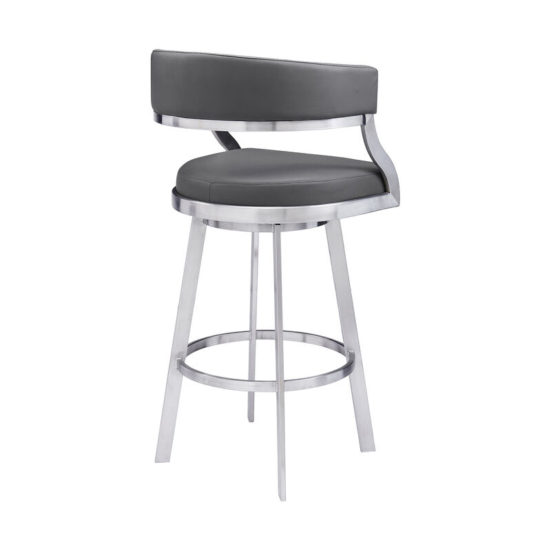 HomeRoots 26" Gray And Silver Faux Leather And Faux Leather And Iron Low Back Counter Height Swivel Bar Chair image number 2
