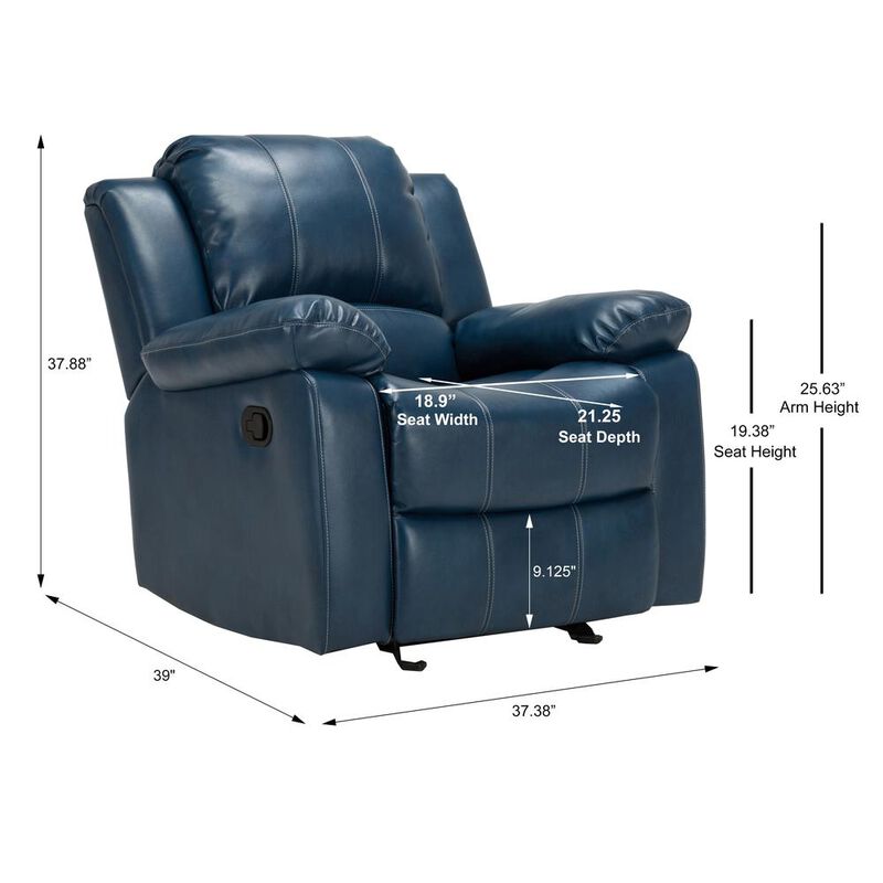 Comfort Pointe Clifton Navy Blue Leather Gel Glider Rocker Recliner image number 8