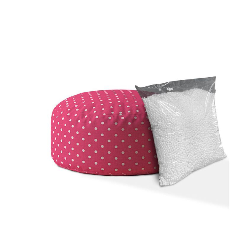 Homezia 24" Pink Cotton Round Polka Dots Pouf Ottoman
