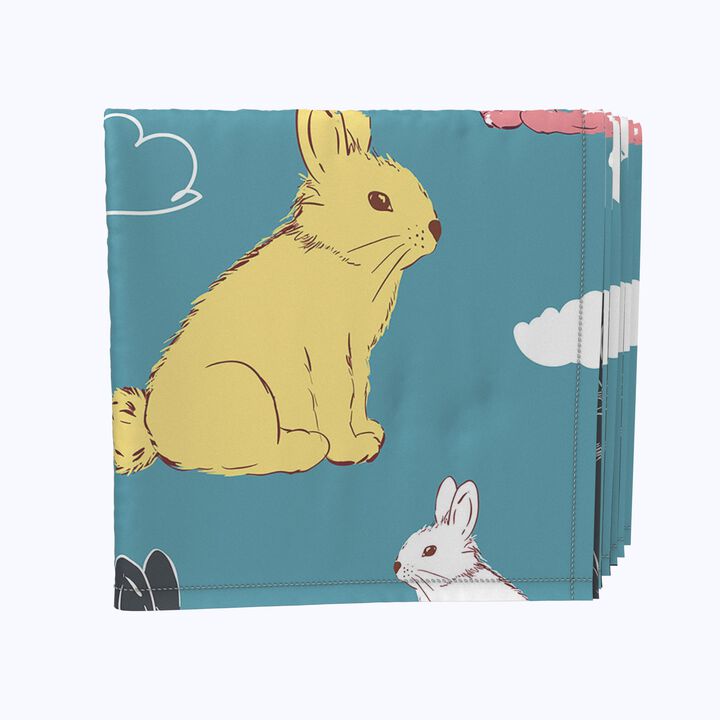 Fabric Textile Products, Inc. Napkin Set, 100% Polyester, Set of 4, Bunny in the Clouds