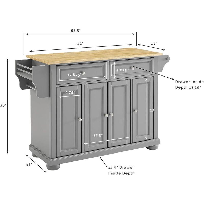 Alexandria Wood Top Kitchen Island/Cart