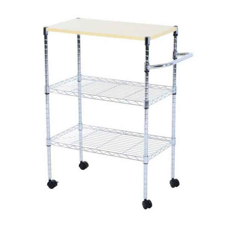 3-Tier Steel Kitchen Island Cart, Rolling Utility Storage Trolley