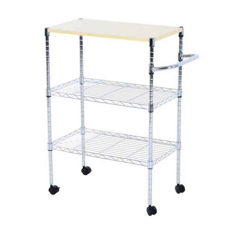 3-Tier Steel Kitchen Island Cart, Rolling Utility Storage Trolley image number 0