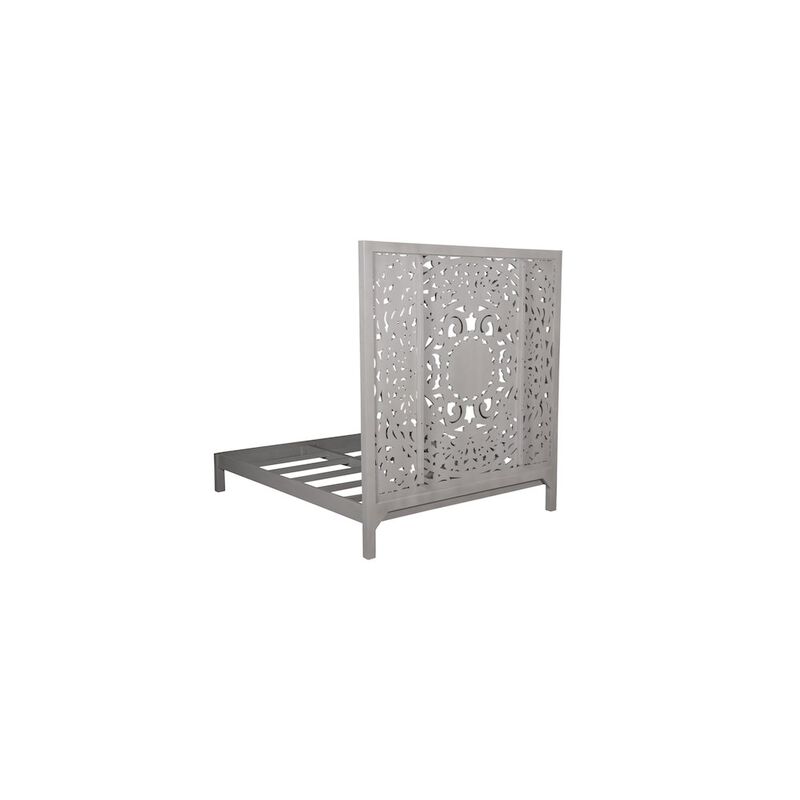 Porter Designs Mandala Hand Carved Motif Queen Bed, Gray image number 5