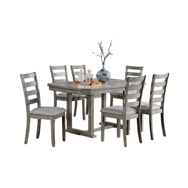 Lais 7pc Dining Table Set with 6 Ladderback Chairs, Rustic Gray image number 2
