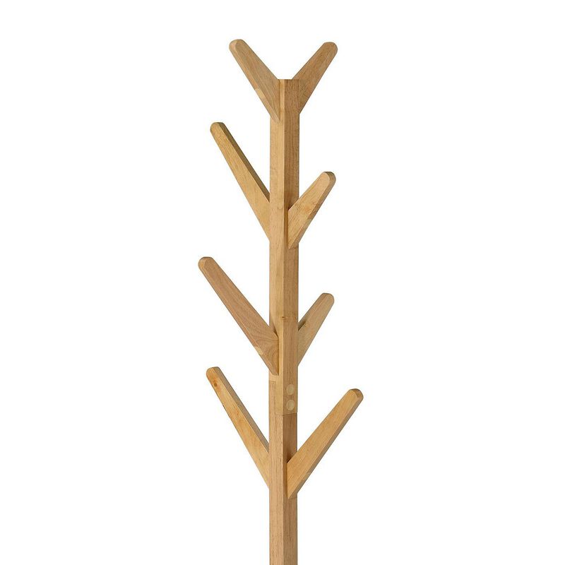 Margo Coat Rack, 8 Hooks, Tree Inspired Design, Oak Brown Solid wood - Benzara