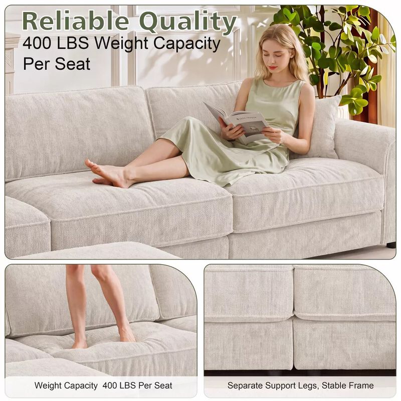 Vipbear 150 Inch Chenille Oversized Modular Sectional Sofa U Shaped Cloud Couch with Movable Ottoman image number 3