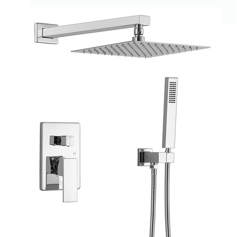 Mondawe 10-in Built-In Shower Faucet System with 2-way Diverter， Square Bathroom Shower Combo Set (Pressure-balanced Valve Included)