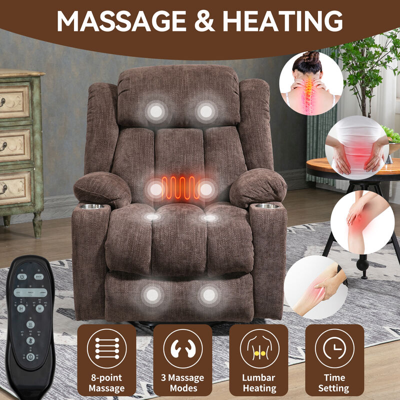 Merax Chenille Power Lift Recliner Chair, Heavy Duty Motion Mechanism with 8-Point Vibration Massage and Lumbar Heating