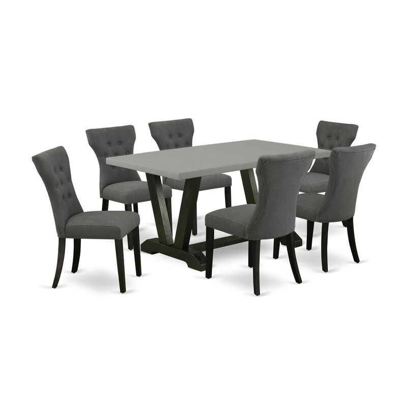 East West Furniture V696Ga650-7 - 7-Piece Small Dining Table Set - 6 Parsons Dining Room Chair and a Rectangular Kitchen Dining Table Solid Wood Structure