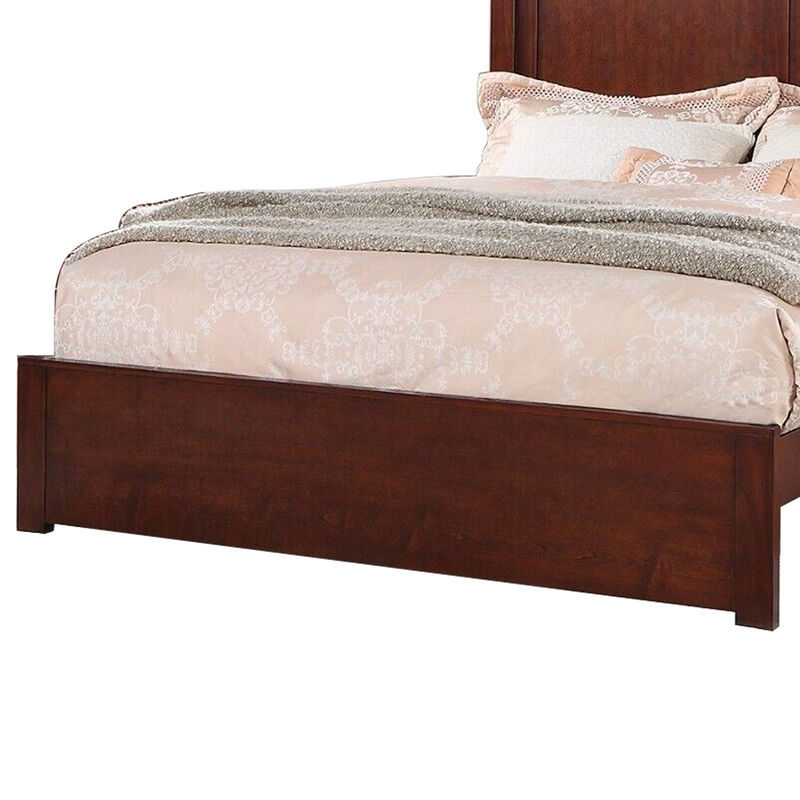 Kali Platform California King Bed, Rectangular Panel, Cherry Brown Wood - Benzara