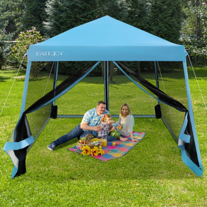 Pop Up Canopy with  Mesh Sidewalls and Roller Bag