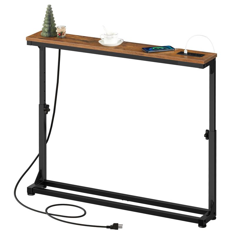 Adjustable Height Narrow Console Table with Built-In Power Outlets-Brown image number 4