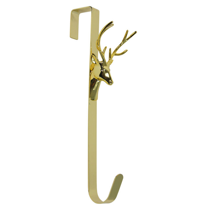 15.25" Shiny Gold Reindeer Over the Door Christmas Wreath Hanger