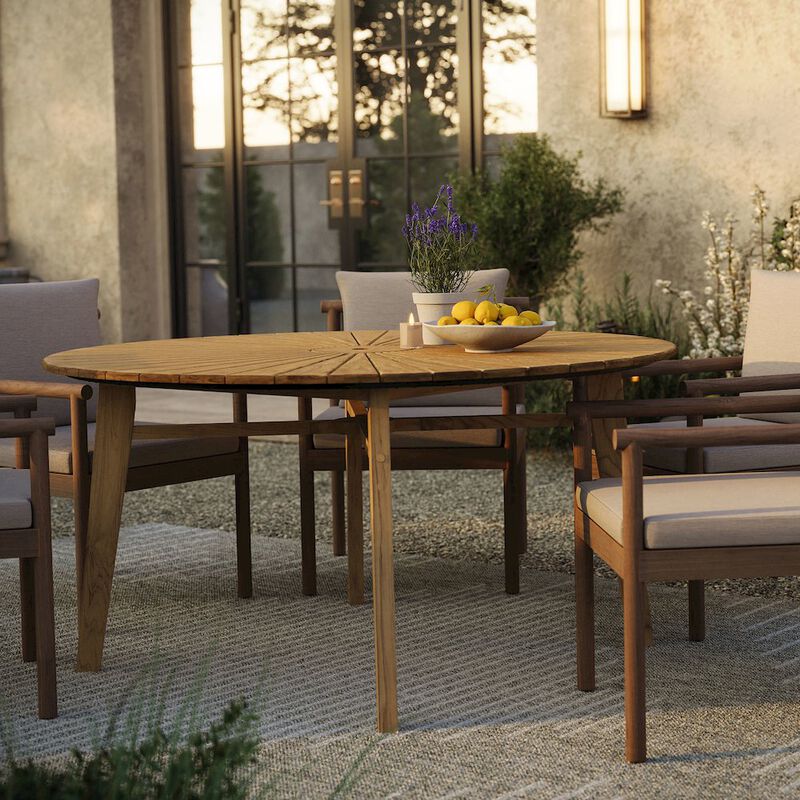 Cielo 59" Sunburst Outdoor Patio Teak Dining Table image number 9