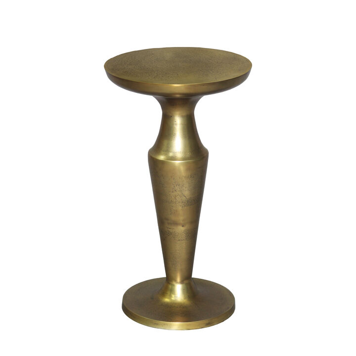26 Inch Accent Side End Table, Round Aluminum Cast Top, Pedestal Base, Antique Brass