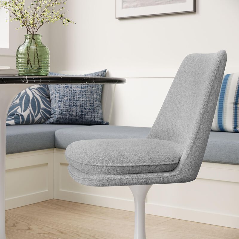 Modway Lippa Upholstered Swivel Dining Side Chair in White Light Gray - Armless Woven Heathered Fabric Accent Chair with Pedestal Base - 360&deg; Office Desk Rotating Chair with No Wheels image number 4