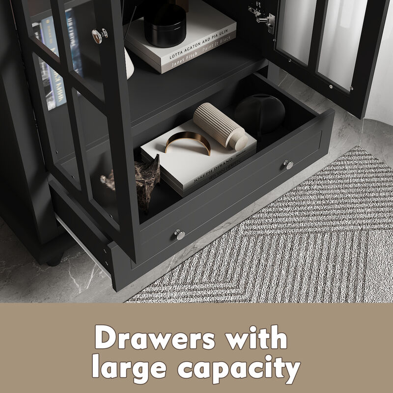 FUFU&GAGA Modern MDF Bookcase with 3 Shelves and Doors (31.5" W x 15.7" D x 55.1" H),Black