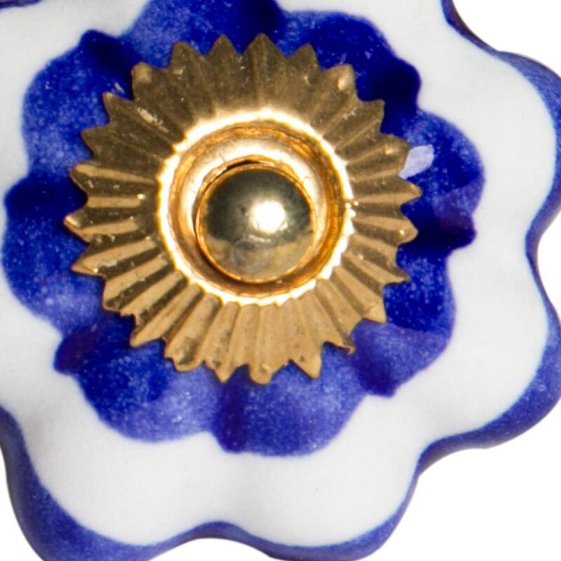 HomeRoots 1.5" X 1.5" X 1.5" White Blue And Gold  Knobs 12 Pack image number 3