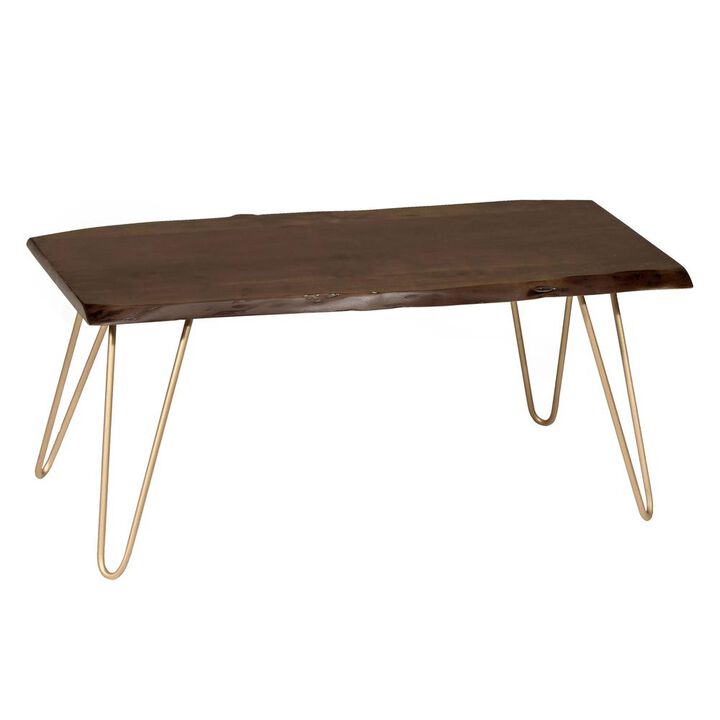 Carolina Living Seti Live Edge Coffee Table/Bench - Elm Top - Gold Base
