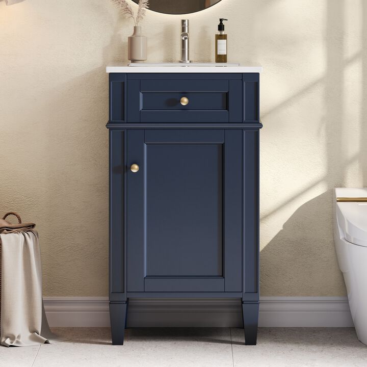 ELEMENT ACE Freestanding Single Bathroom Vanity Set with Integrated Ceramic Sink, Soft Closing Door, Adjustable Storage Shelf, Solid Support Feet for Small Bathrooms