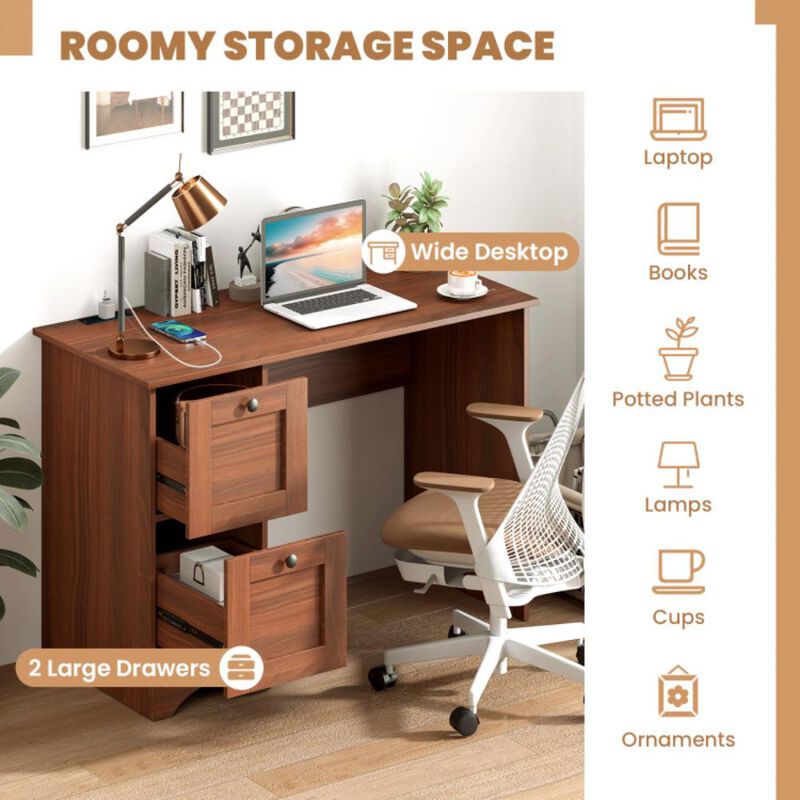Hivvago Wooden Computer Desk Workstation with 2 Drawers for Home and Office