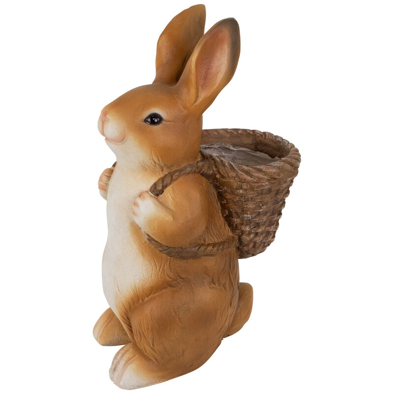 Standing Bunny Carrying a Basket Outdoor Garden Statue - 16.75"