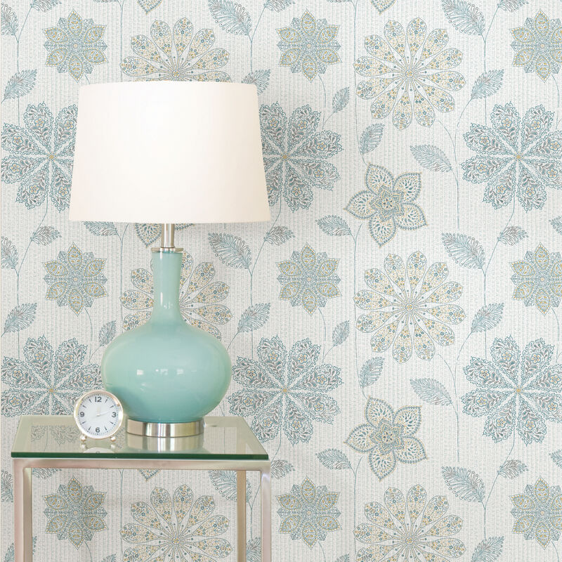 Aqua Gypsy Floral Peel & Stick Wallpaper image number 1