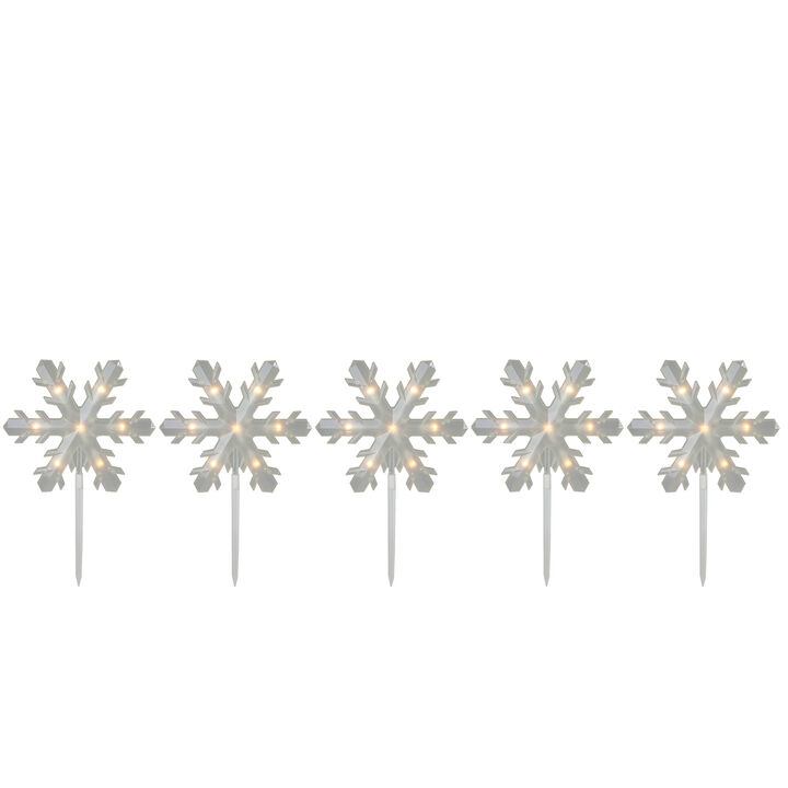 5ct Snowflake Christmas Pathway Marker Lawn Stakes - Clear Lights