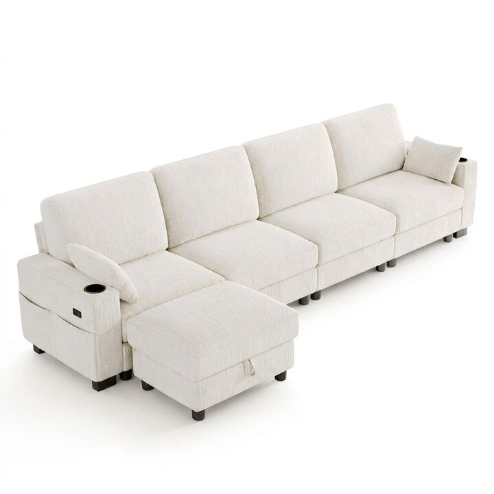 Vipbear 128 Inch Modular Sectional Sofa, Comfy Chenille 5 Seater L Shaped Cloud Couch with Ottoman