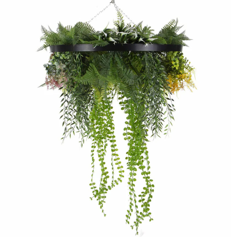 Black Framed Roof Hanging Disc With Draping Faux Plants 24" image number 5