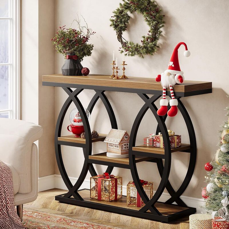 Tribesigns Contemporary 4-Tier Wood Console Table with Storage Shelves image number 1