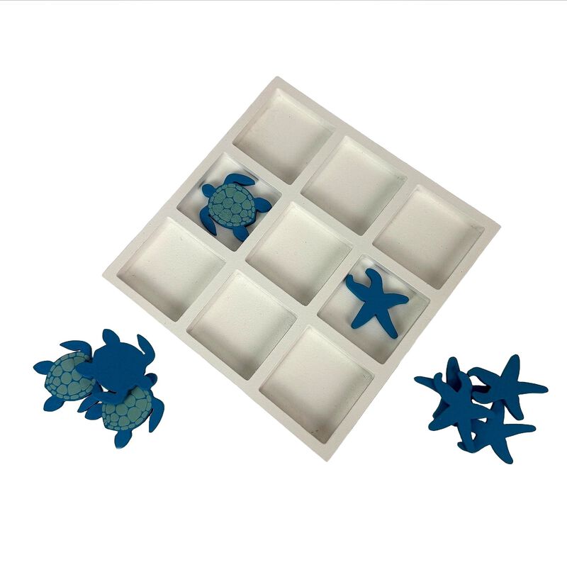 Coastal Sea Turtle Starfish Sculpture Decor Board White Blue Wood 775 In image number 3