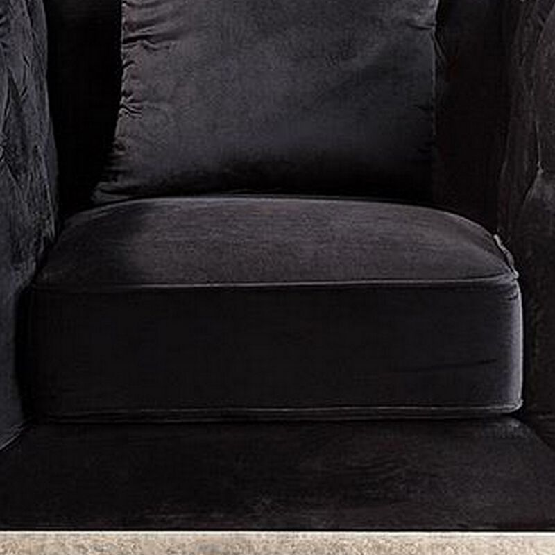 Vade 39 Inch Accent Chair, Stainless Steel Frame, Tufted Black Flannelette