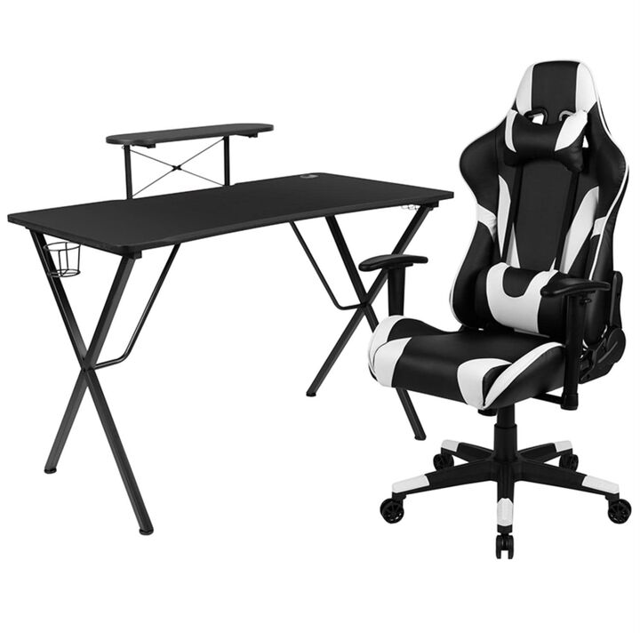 Flash Furniture Optis Black Gaming Desk and Black Reclining Gaming Chair Set with Cup Holder, Headphone Hook, and Monitor/Smartphone Stand